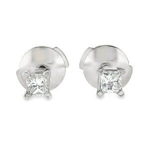 0.26 CT Natural Princess Cut Diamond 14K Gold White Stud Earrings